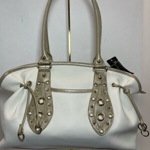Mercer & Madison Elegant White and Tan Women's Handbag. Shoulder. Satchel. Used.